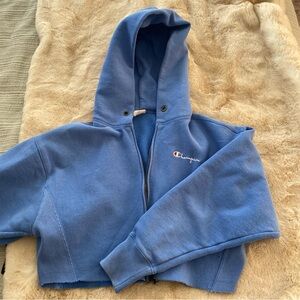 Blue champion cropped zip up hoodie